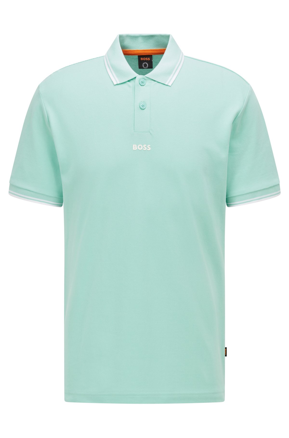 Fine-piqué polo shirt with contrast details, Light Green