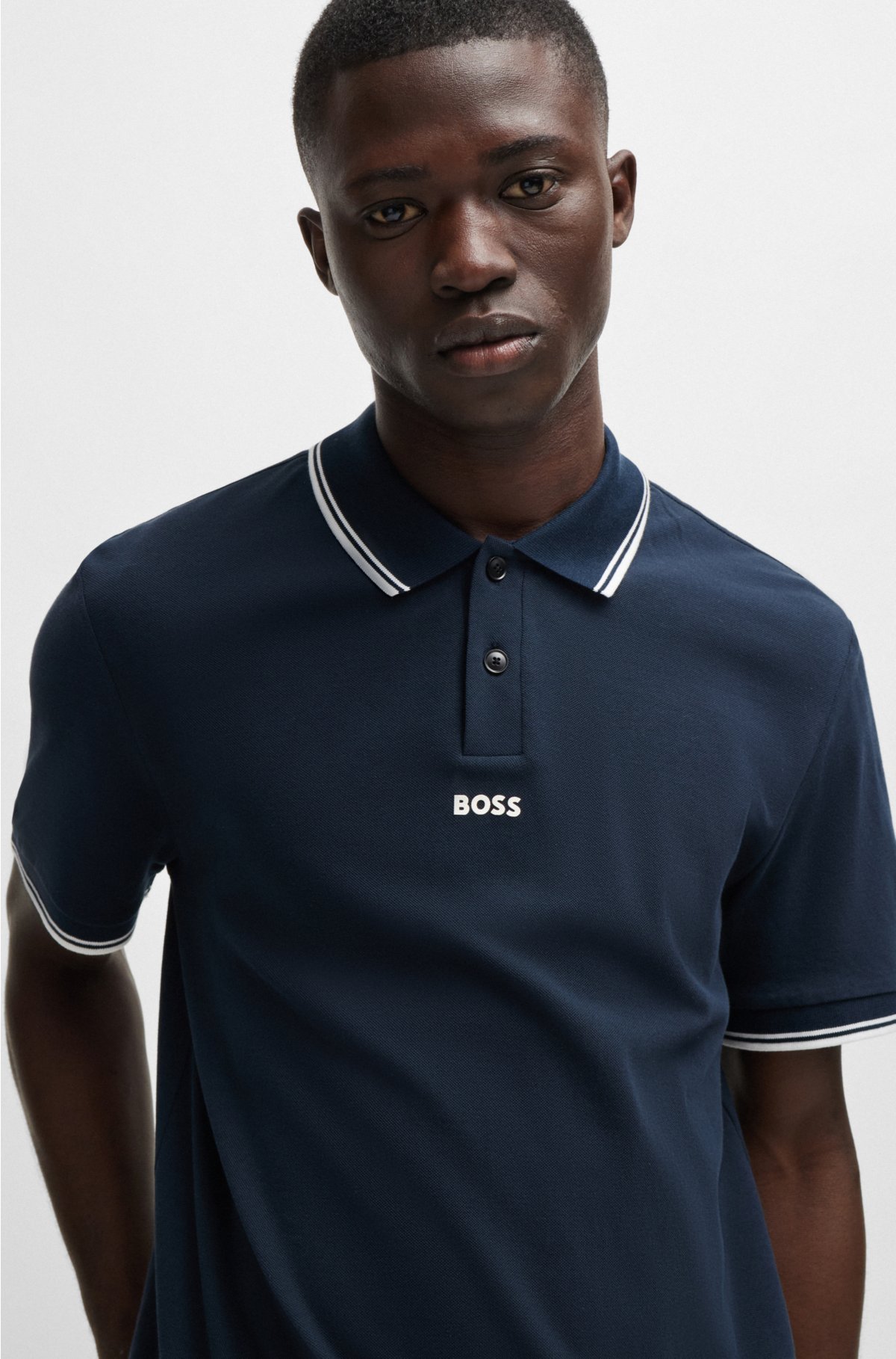 BOSS - Cotton-piqué polo shirt with contrast logo and tipping