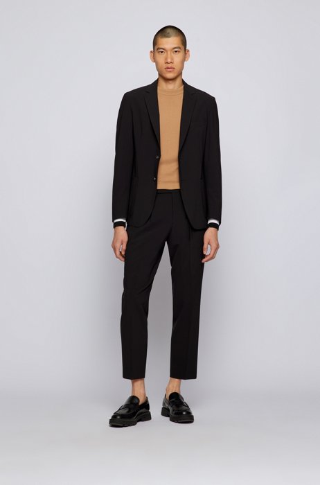 Slim-fit suit in stretch seersucker fabric, Black