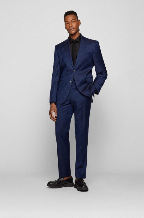 Regular-fit suit in checked virgin wool, Dark Blue