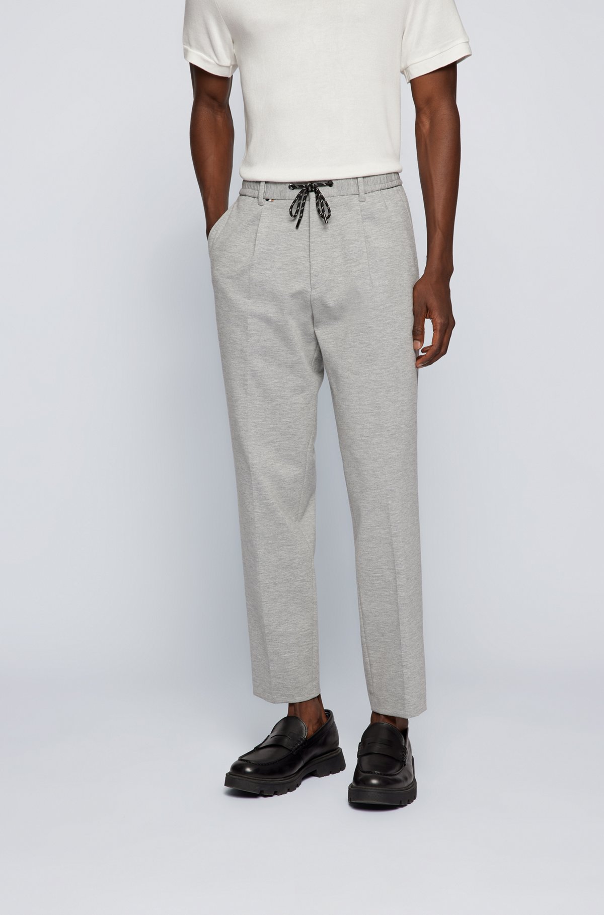 BOSS - Cropped relaxed-fit trousers with front pleats