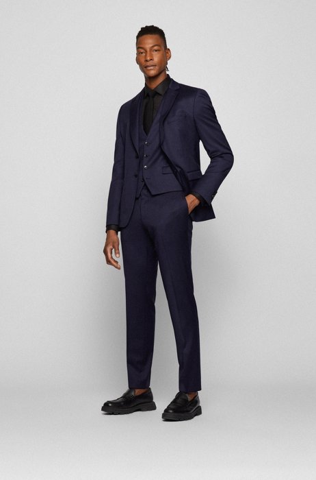 Extra-slim-fit suit in patterned stretch wool, Dark Blue