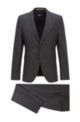 Extra-slim-fit virgin-wool suit with micro pattern, Dark Grey