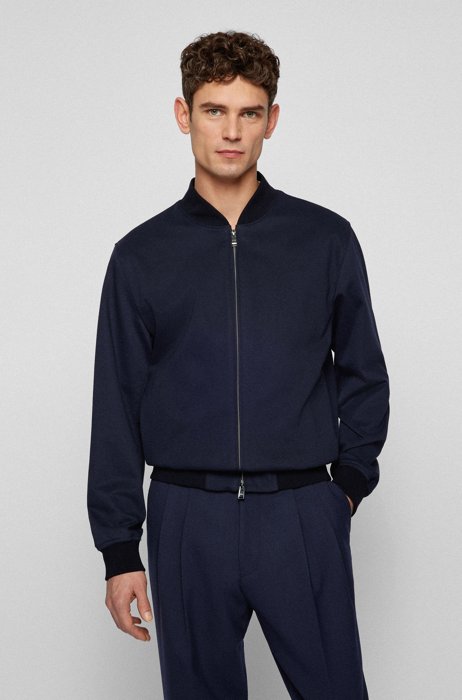 Slim-fit jacket in a melange cotton blend, Dark Blue