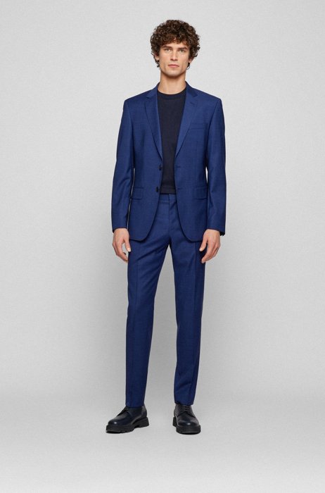 Fein gemusterter Slim-Fit Anzug aus nachverfolgbarer Stretch-Schurwolle, Blau