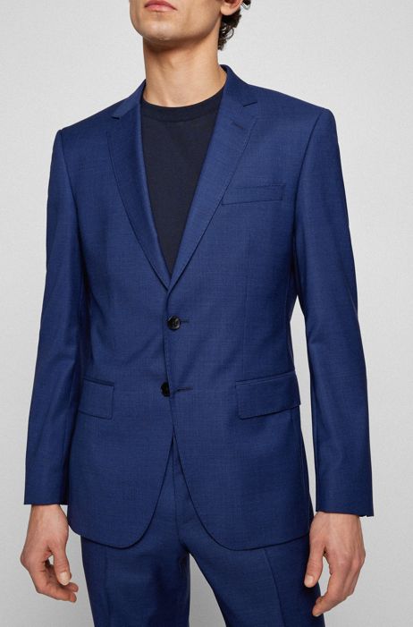 BOSS by HUGO BOSS Slim-fit Suit In Micro-patterned Traceable Stretch Wool in Blue for Men Mens Clothing Suits 