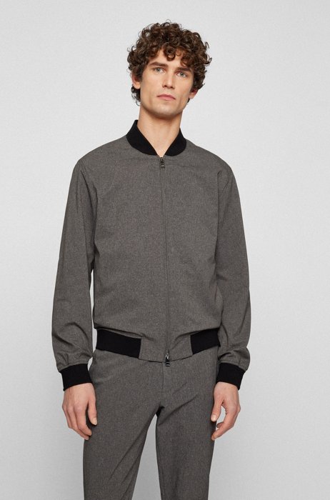 Slim-fit packable jacket in performance-stretch mesh, Grey