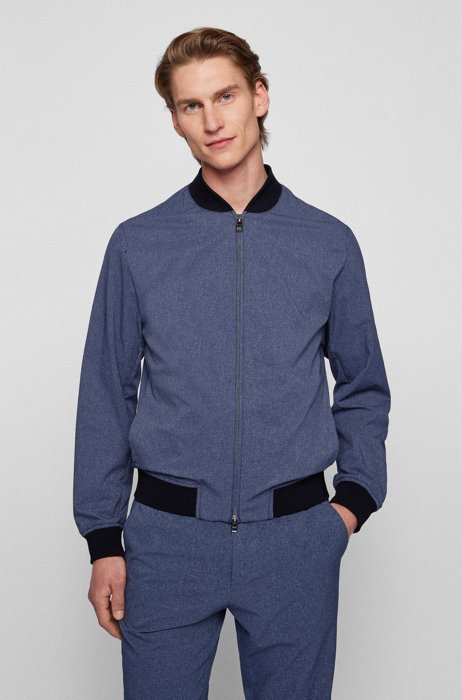 Slim-fit packable jacket in performance-stretch mesh, Blue
