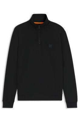 BOSS - Cotton-terry zip-neck sweatshirt with logo patch