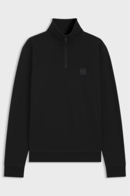 Cotton-terry sweatshirt with zip collar, Black
