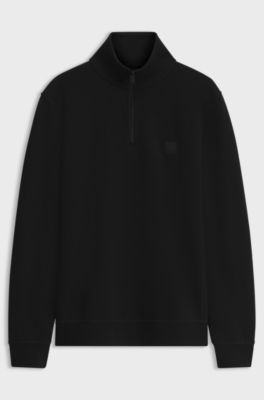 Cotton-terry sweatshirt with zip collar, Black