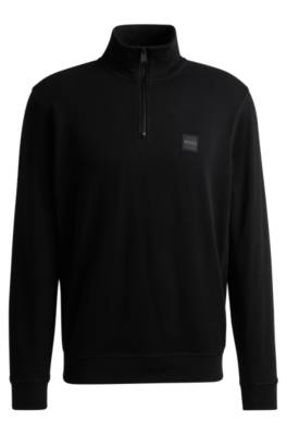 Hugo Boss Cotton-terry Zip-neck Sweatshirt With Logo Patch In Brown