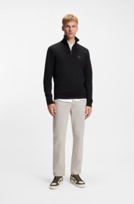 Felpa in terry di cotone con colletto con zip, Nero