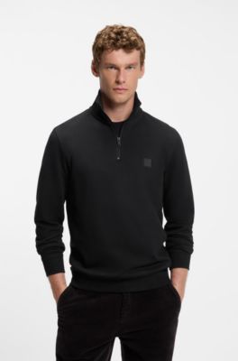 Cotton-terry sweatshirt with zip collar, Black