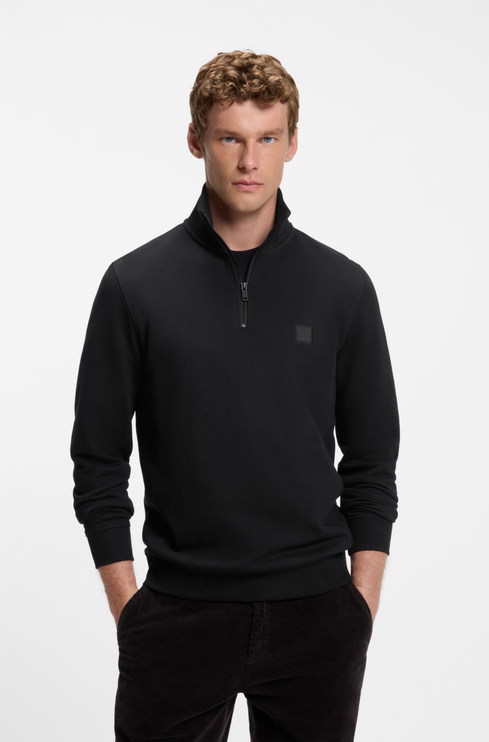 Cotton-terry sweatshirt with zip collar