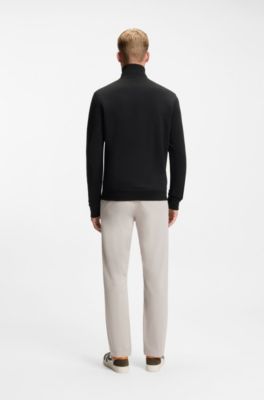 Sweatshirt i bomuldsfrott&eacute; med lynl&aring;s i halsen og logom&aelig;rke, Sort