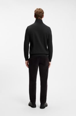 Sudadera de felpa de algod&oacute;n con cuello con cremallera, Negro