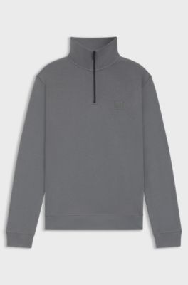 Cotton-terry sweatshirt with zip collar, Grey