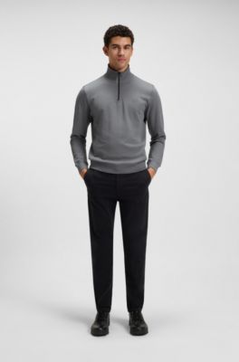 Cotton-terry sweatshirt with zip collar, Grey