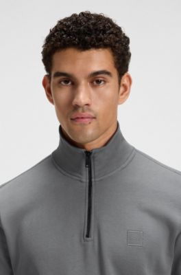 Cotton-terry sweatshirt with zip collar, Grey
