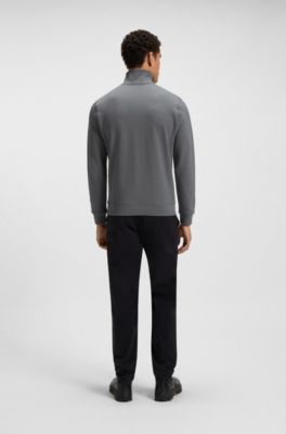 Felpa in terry di cotone con colletto con zip e toppa brandizzata, Grigio