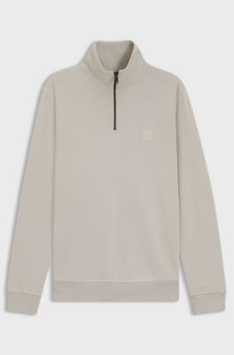 Sudadera de felpa de algod&oacute;n con cuello con cremallera, Gris claro