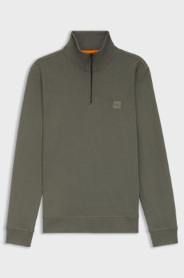 Cotton-terry sweatshirt with zip collar, Grey