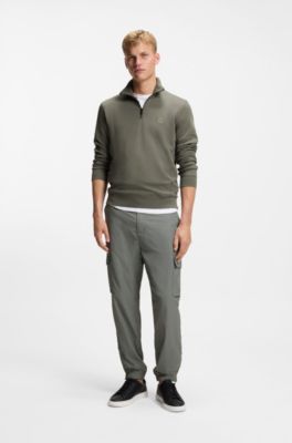 Quarter-zip cotton-terry sweatshirt with logo patch, Grey