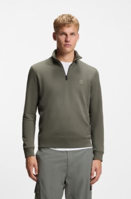 Cotton-terry sweatshirt with zip collar, Grey