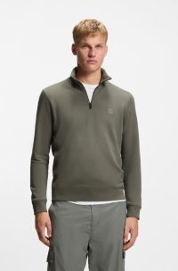 Quarter-zip cotton-terry sweatshirt with logo patch, Grey