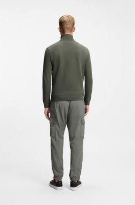 Sudadera de felpa de algod&oacute;n con cremallera corta y parche de logo, Gris