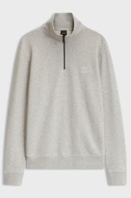 Cotton-terry sweatshirt with zip collar, Light Grey