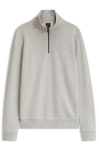 Cotton-terry sweatshirt with zip collar, Light Grey