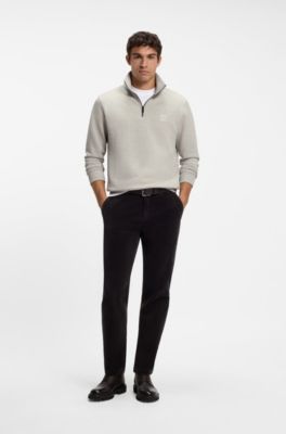 Cotton-terry sweatshirt with zip collar, Light Grey