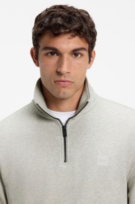 Cotton-terry sweatshirt with zip collar, Light Grey