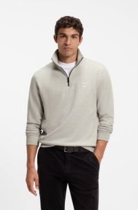 Cotton-terry sweatshirt with zip collar, Light Grey