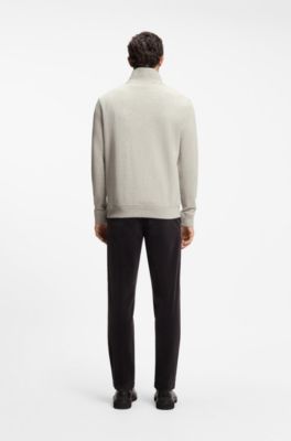 Cotton-terry sweatshirt with zip collar, Light Grey