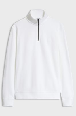 Cotton-terry sweatshirt with zip collar, White