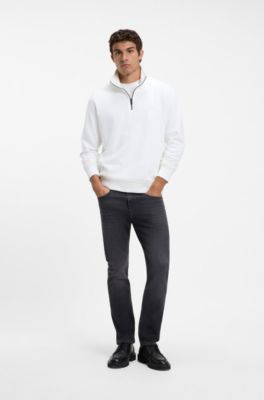 Cotton-terry sweatshirt with zip collar, White