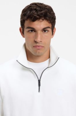 Cotton-terry sweatshirt with zip collar, White
