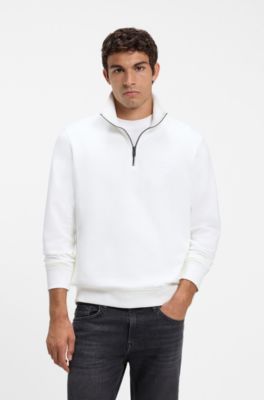 Cotton-terry sweatshirt with zip collar, White