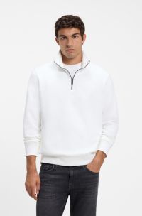 Cotton-terry sweatshirt with zip collar, White