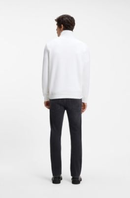 Cotton-terry sweatshirt with zip collar, White