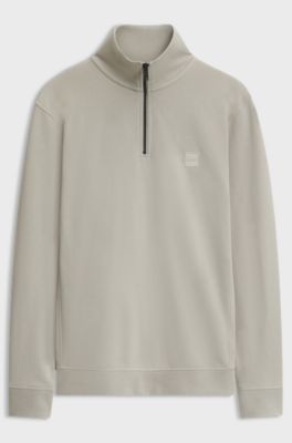 Cotton-terry sweatshirt with zip collar, Light Beige