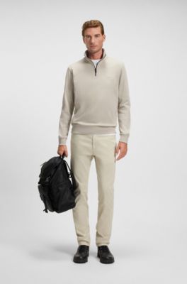 Cotton-terry sweatshirt with zip collar, Light Beige