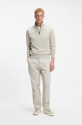 Cotton-terry sweatshirt with zip collar, Light Beige