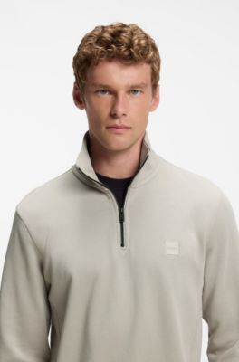 Felpa in terry di cotone con colletto con zip, Beige chiaro