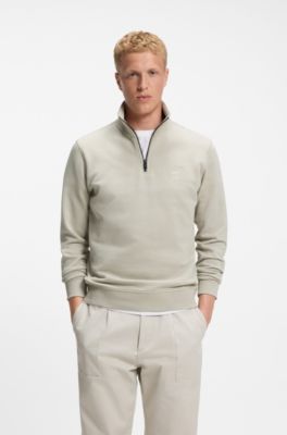 Cotton-terry sweatshirt with zip collar, Light Beige