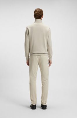 Cotton-terry sweatshirt with zip collar, Light Beige
