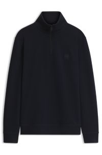 Sweatshirt aus Baumwoll-Terry mit Troyerkragen, Dunkelblau